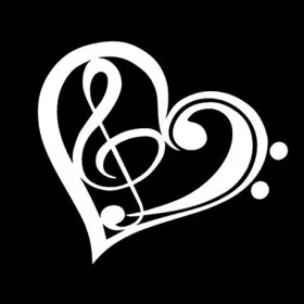 Samolepka srdce s houslovým a basovým klíčem bílá