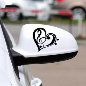 Samolepka srdce s houslovým a basovým klíčem černá