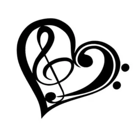 Samolepka srdce s houslovým a basovým klíčem černá