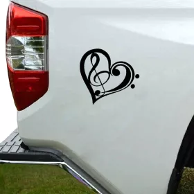 Samolepka srdce s houslovým a basovým klíčem stříbrná