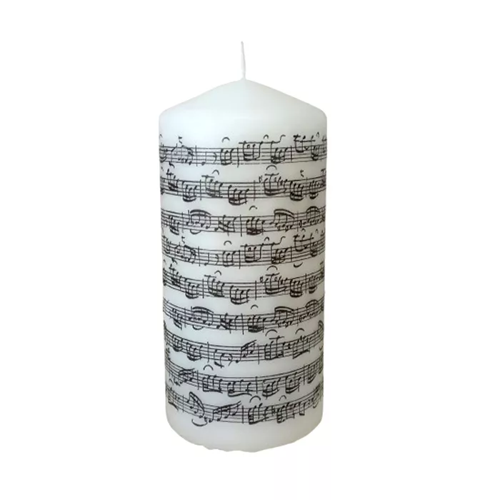 Svíčka oválná bílá přírodní s notami a partiturou Bach II. 14×7 cm