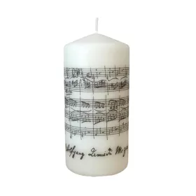 Svíčka oválná bílá přírodní s notami a partiturou Mozart 14×7 cm