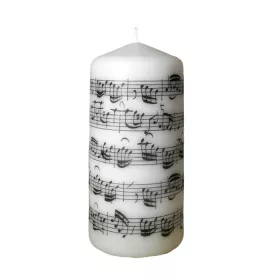  Svíčka oválná bílá přírodní s notami a partiturou Bach 14×7 cm
