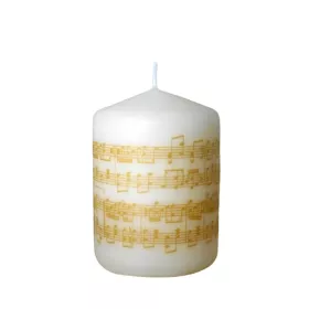  Svíčka oválná bílá přírodní se zlatými notami a partiturou 8×6 cm
