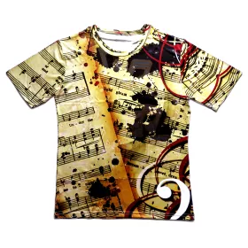 Tričko pánské černožluté s partiturami a notami | S, M, L, XL, XXL Tričko pánské černožluté s partiturami a notami | S, M, L, XL, XXL